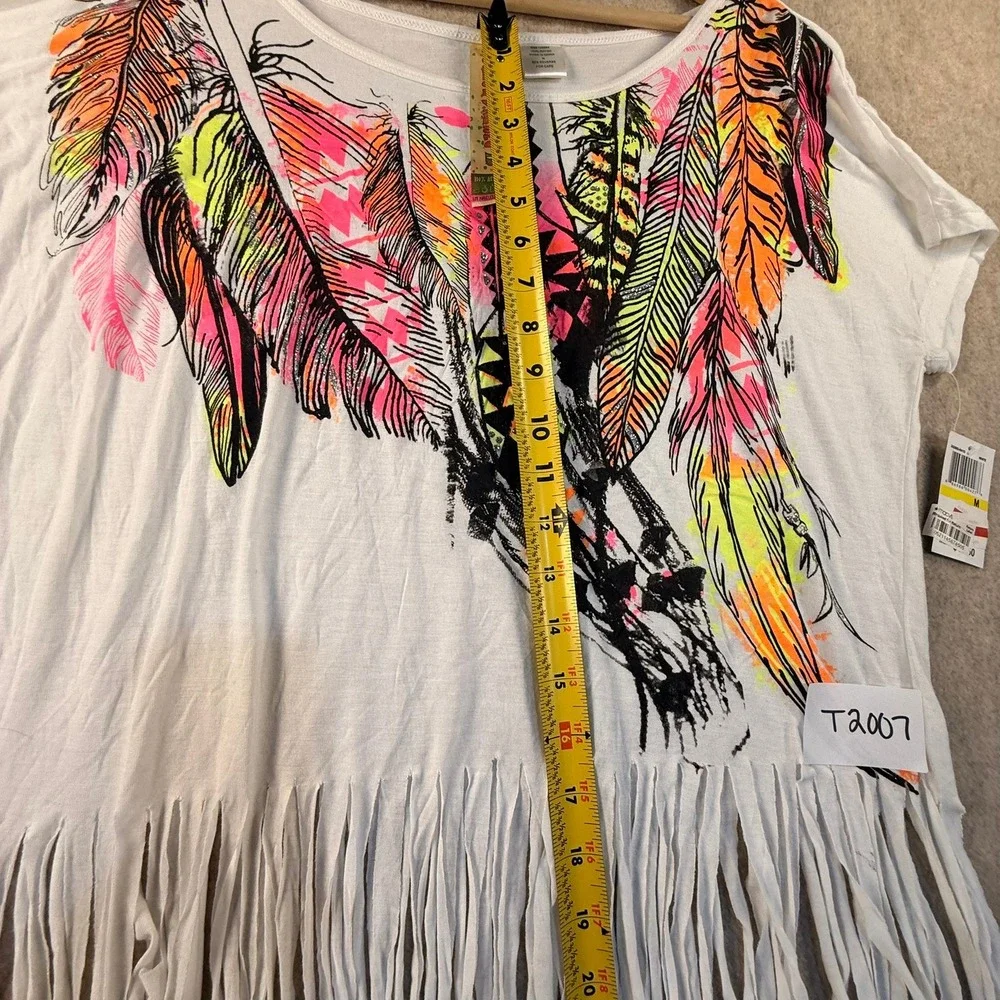 Fresh Brewed Womens White Neon Feather Graphic Fringe T-Shirt Size M NTW Y2K - Picture 8 of 8